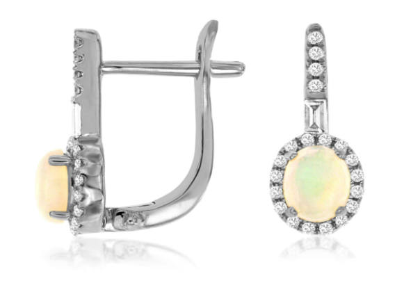 14K White Gold 0.40cttw Opal & 0.20cttw Diamond Earrings by RJM