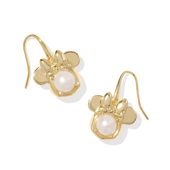 Minnie Mouse Gold Plated White Pearl Drop Earrings by Kendra Scott