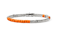 Heishi Silver 4mm Rondel Bracelet & Orange Enamel with Pusher Clasp Sz M by John Hardy