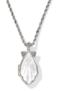 Alexa Locket Vintage Silver Ivory Mother of Pearl Short Pendant Necklace
