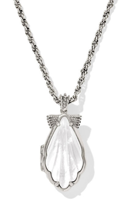 Alexa Locket Vintage Silver Ivory Mother of Pearl Short Pendant Necklace