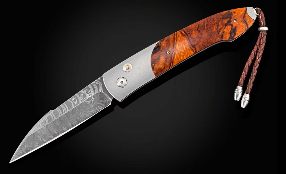 Automatic Opening Folding Knife with Titanium, Damascus, & Ironwood by William Henry