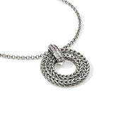 Icon Link Silver Diamond Pave Round Pendant on Rolo Chain 16-18" by John Hardy