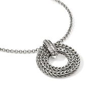 Icon Link Silver Diamond Pave Round Pendant on Rolo Chain 16-18" by John Hardy