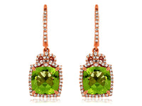 14K Rose Gold Peridot & Diamond Earrings by RJM
