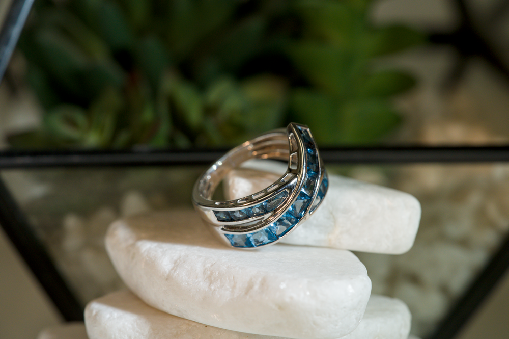 Criss Cross Blue Topaz Ring by Bellarri