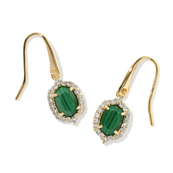Daphne Crystal Frame Gold Plated Green Malachite Drop Earrings by Kendra Scott