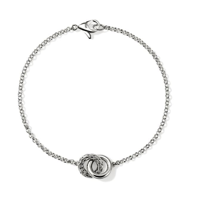 JH Essentials Silver Interlinking Bracelet on 2mm Rolo Chain by John Hardy Sz M