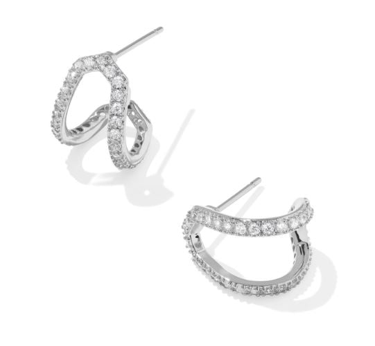 Daphne Silver Pave White CZ Huggie Earrings by Kendra Scott