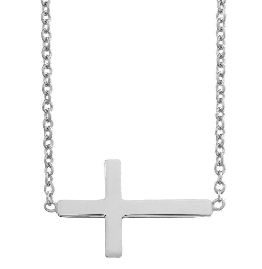 Adult Sterling Silver 12x17mm Sideways Cross Necklace