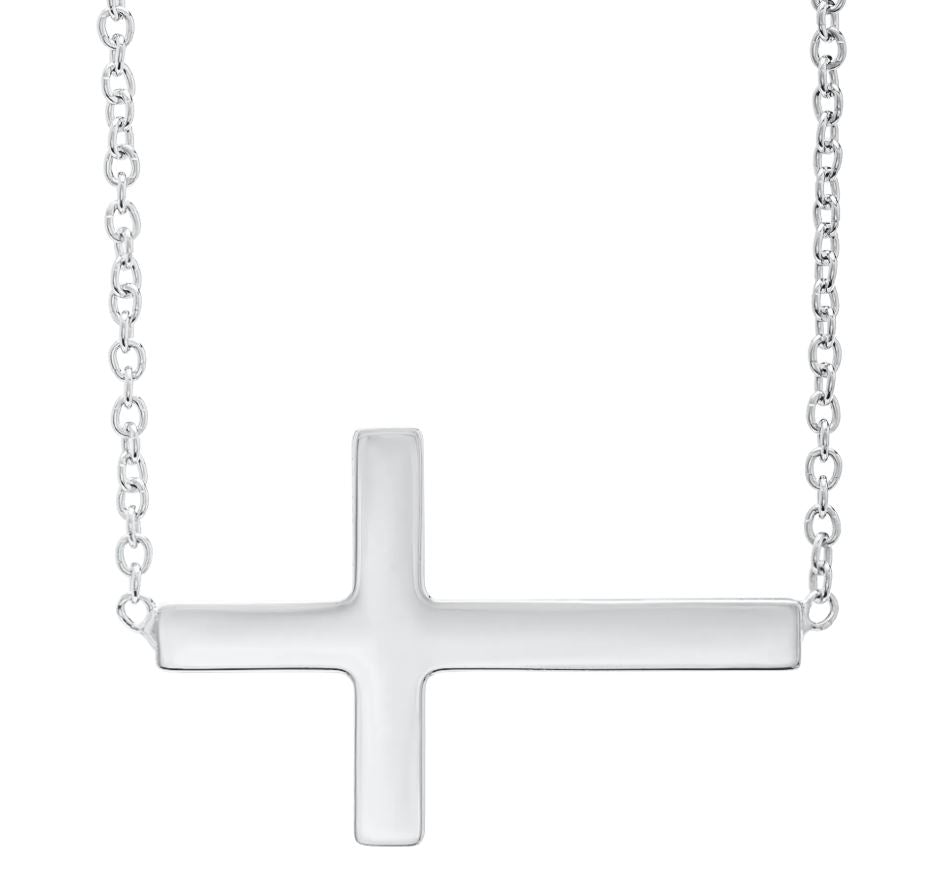 Adult Sterling Silver 15x24mm Sideways Cross Necklace