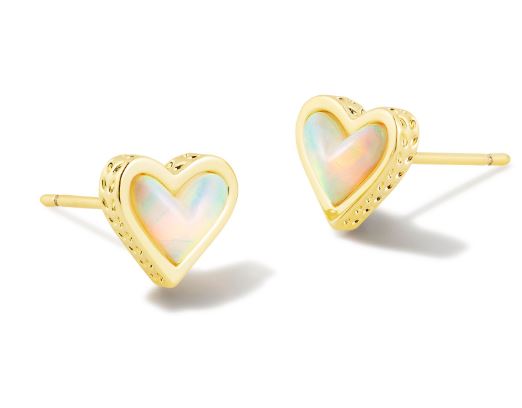 Framed Ari Heart Gold Plated White Opalescent Resin Stud Earrings by Kendra Scott