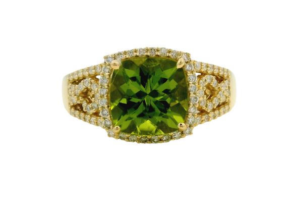 14K Yellow Gold 2.10ct Peridot & 0.35cttw Diamond Ring by RJM