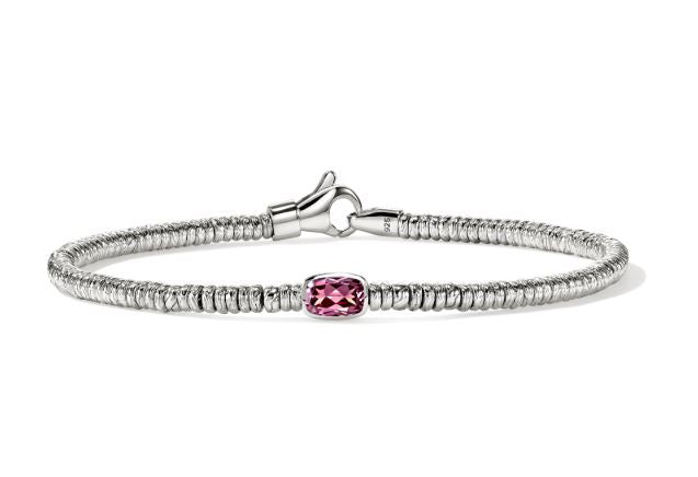 Heishi Silver 2.5mm Rondel Bracelet with 6x4mm Rhodolite Sz M by John Hardy