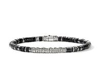 Heishi Silver Bracelet with 4mm Matte Treated Black Onyx, Treated Black Onyx, & Hematite Sz XL by John Hardy
