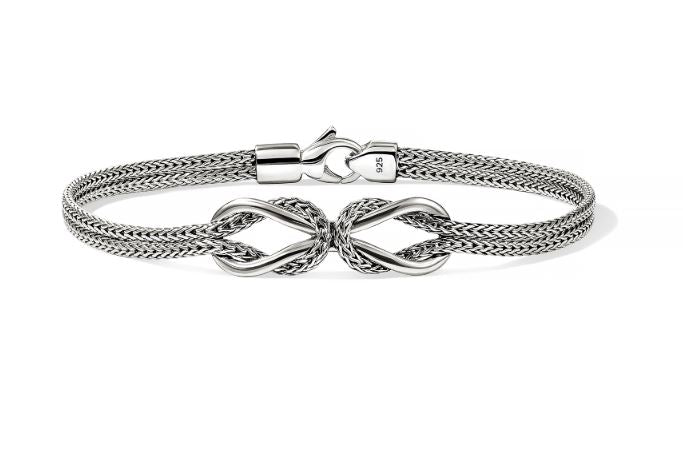 Love Knot Inifinite Silver Station 3.6mm Double Row Bracelet Sz M by John Hardy