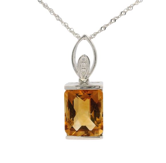 14K White Gold 3.23ct Citrine & 0.02cttw Diamond Pendant Necklace