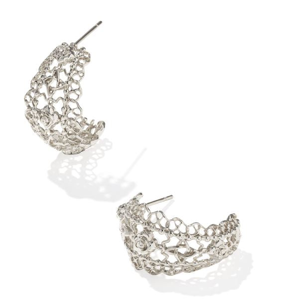 Krista Silver Lace Huggie Earrings by Kendra Scott