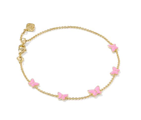 Lillia Butterfly Gold Plated Pink Enamel Delicate Chain Bracelet by Kendra Scott