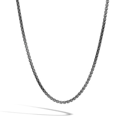 Chains Box Silver 2.7mm Box Chain Necklace with Matte Black Rhodium Sz 24 by John Hardy