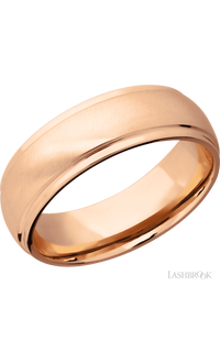 7 mm wide Domed Stepped Down Edges 14K Rose Gold band.