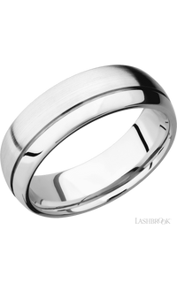 7 mm wide Domed with Off Center Accent Groove 14K White Gold band.