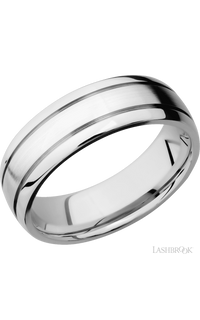 7 mm wide Domed with two accent grooves 14K White Gold band.