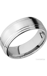 8 mm wide Flat Double Stepped Edges 14K White Gold band.