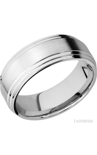 8 mm wide Flat Double Stepped Edges 14K White Gold band.