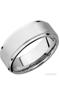 8 mm wide Flat Grooved Edges 14K White Gold band.