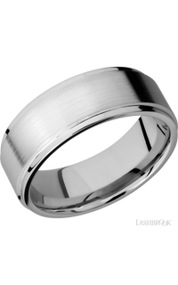 8 mm wide Flat Grooved Edges 14K White Gold band.