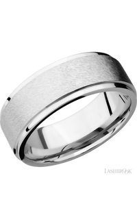 8 mm wide Flat Grooved Edges 14K White Gold band.