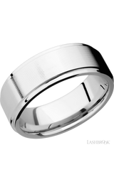 8 mm wide Flat Grooved Edges 14K White Gold band.