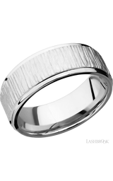 8 mm wide Flat Grooved Edges 14K White Gold band.