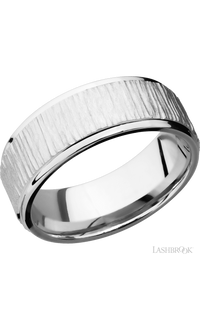 8 mm wide Flat Grooved Edges 14K White Gold band.