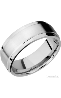 8 mm wide Flat Wide Grooved Edges 14K White Gold band.