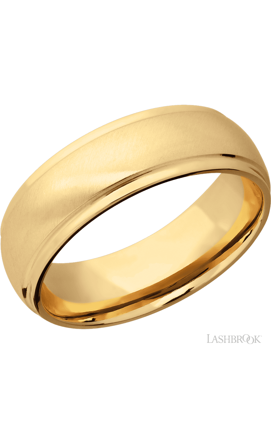 7 mm wide Domed Stepped Down Edges 14K Yellow Gold band.