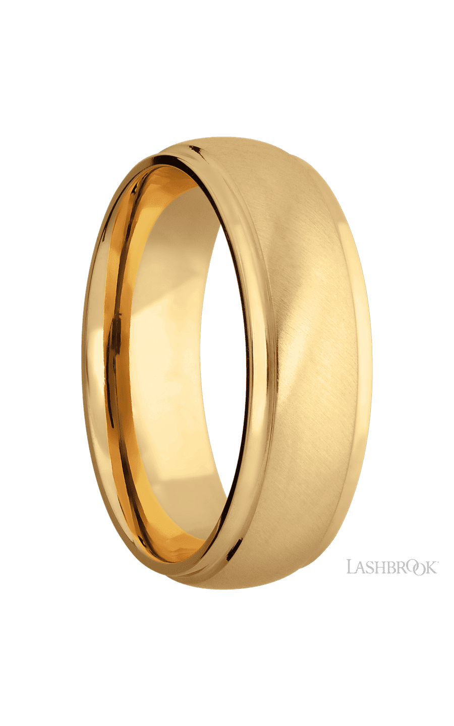 7 mm wide Domed Stepped Down Edges 14K Yellow Gold band.