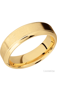 7 mm wide High Bevel Milgrain 14K Yellow Gold band.