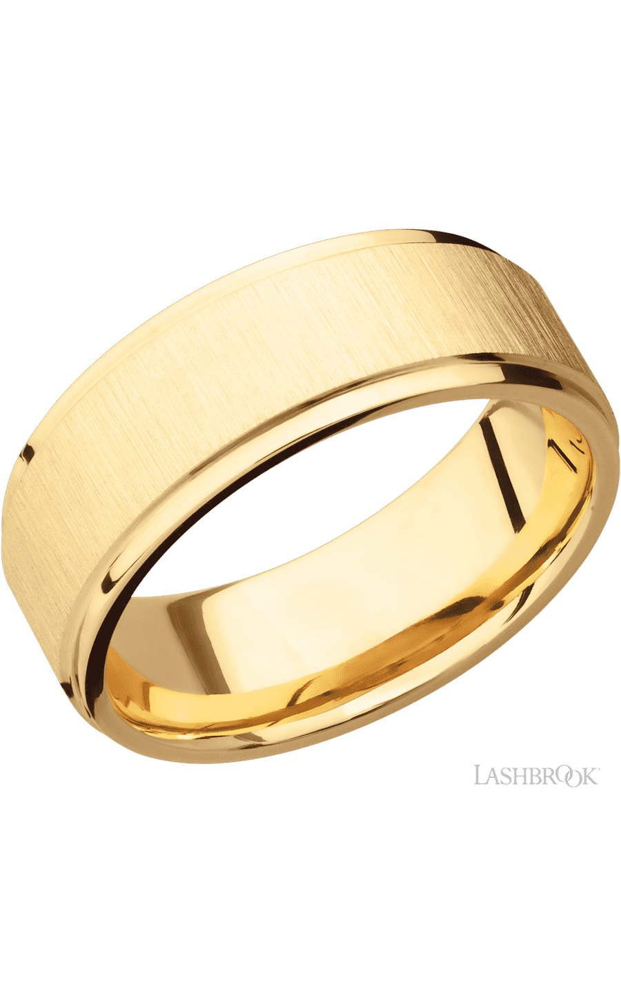 8 mm wide Flat Grooved Edges 14K Yellow Gold band.