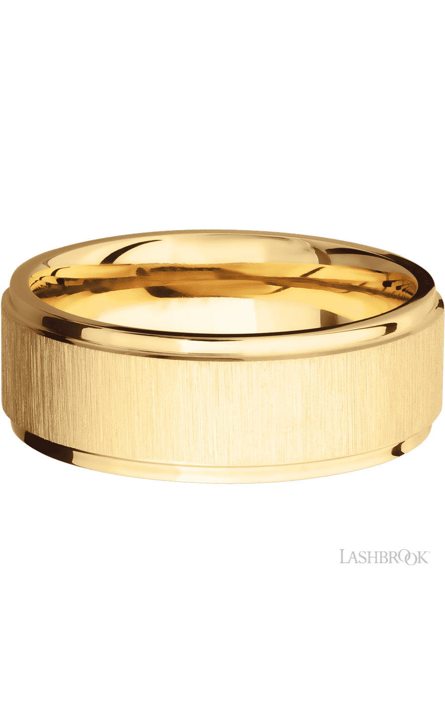 8 mm wide Flat Grooved Edges 14K Yellow Gold band.