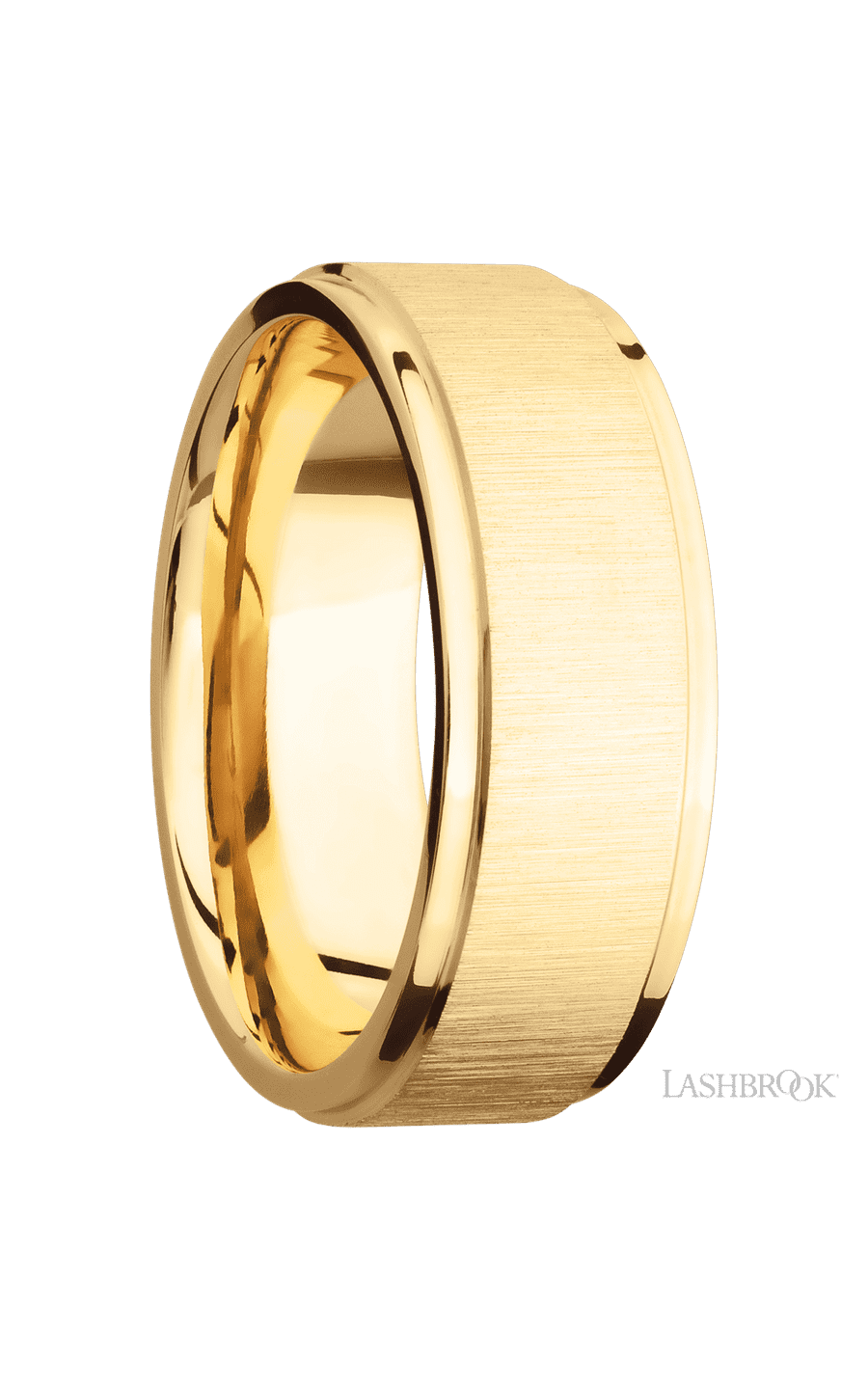 8 mm wide Flat Grooved Edges 14K Yellow Gold band.