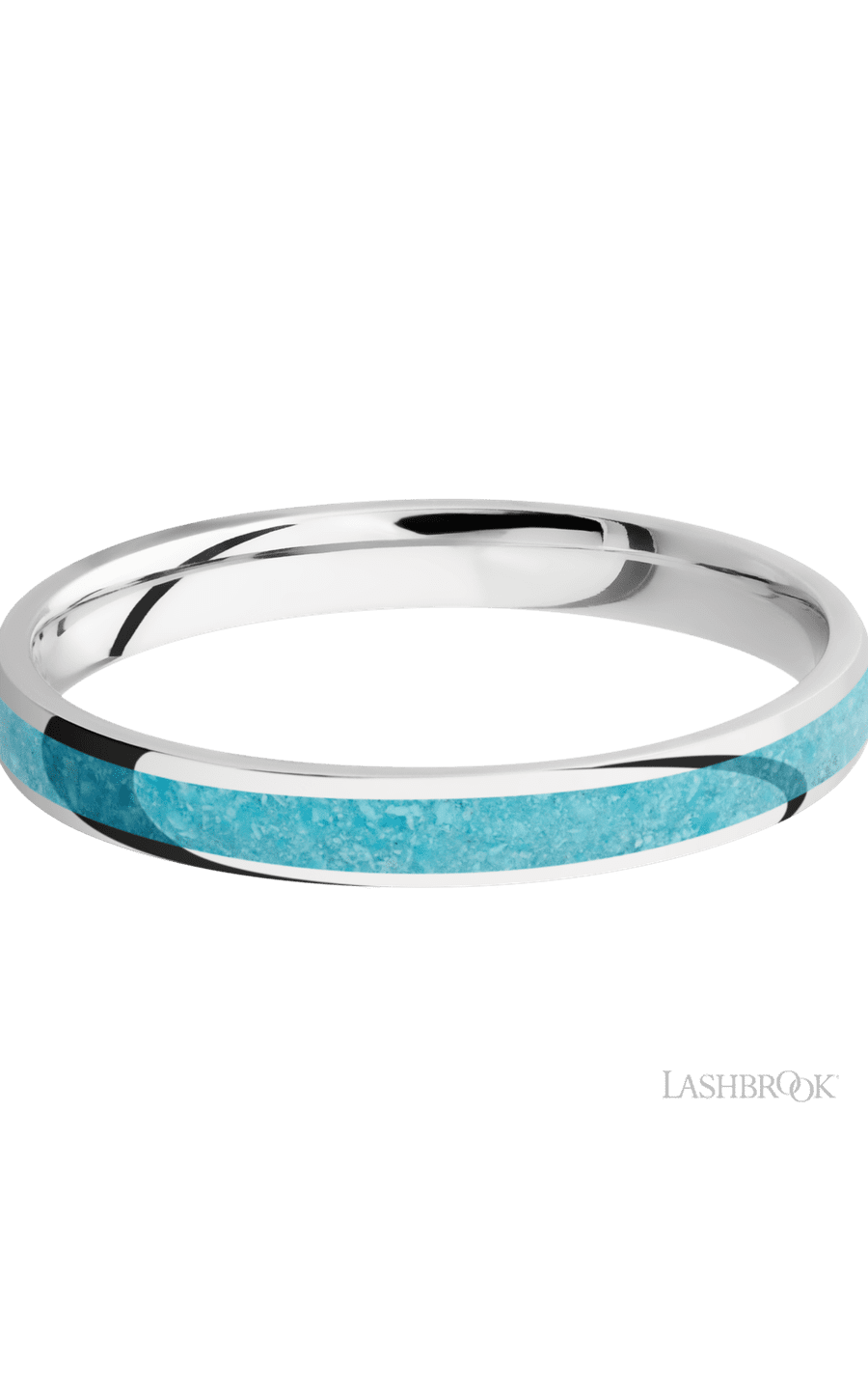 3 mm wide/Domed/Cobalt Chrome band with one 2 mm Centered inlay of Turquoise.