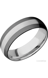 7 mm wide/Domed/Cobalt Chrome band with two 2 mm Double Off Center Edge inlays of Zirconium.
