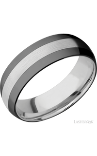 7 mm wide/Domed/Cobalt Chrome band with two 2 mm Double Off Center Edge inlays of Zirconium.