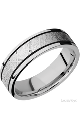 7 mm wide/Flat/Cobalt Chrome band with one 4 mm Centered inlay of Meteorite.