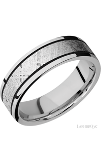 7 mm wide/Flat/Cobalt Chrome band with one 4 mm Centered inlay of Meteorite.