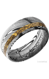 8 mm wide/Domed/Tightweave band with one 2 mm Off Center inlay of Alaskan Gold Nugget.