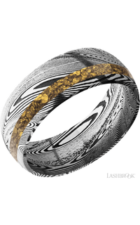 8 mm wide/Domed/Tightweave band with one 2 mm Off Center inlay of Alaskan Gold Nugget.