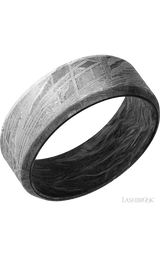 8 mm wide Beveled Meteorite band featuring a Forged Carbon Fiber sleeve.